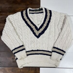 Vintage 90s Hunting Horn Cricket Cable Knit Sweater Mens Size Medium Chunky